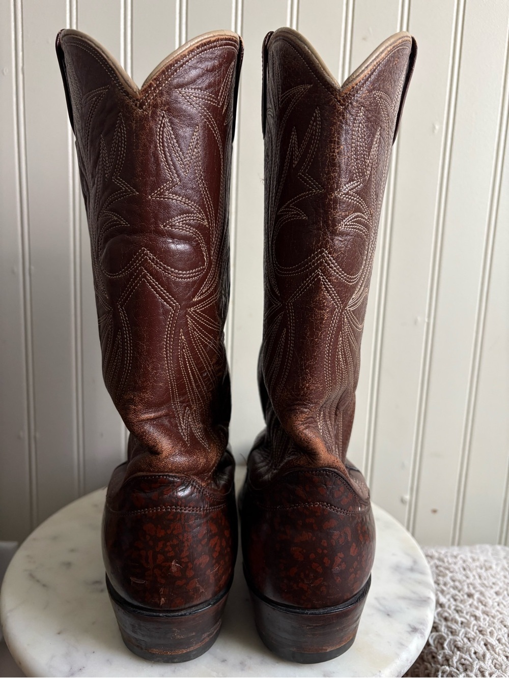 Vintage White Label Nocona Leather Western Cowboy Boots Men 8.5 Brown VTG Exotic - Picture 3 of 11
